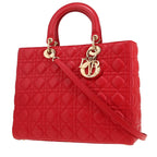 Dior Large Lady Dior Cannage Leather Bag - Red