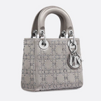 Dior Mini Lady Dior Cannage Quilt Satin Bag - Grey