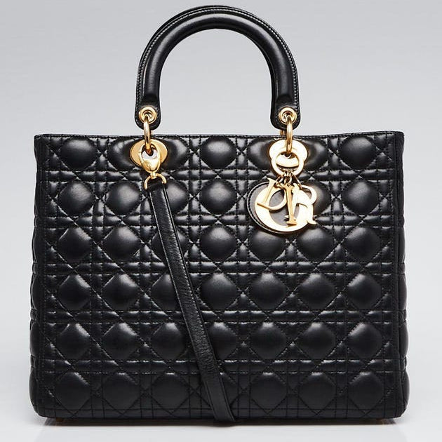 Dior Large Lady Dior Cannage Lambskin Bag - Black