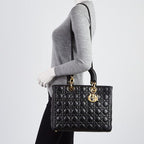 Dior Large Lady Dior Cannage Lambskin Bag - Black
