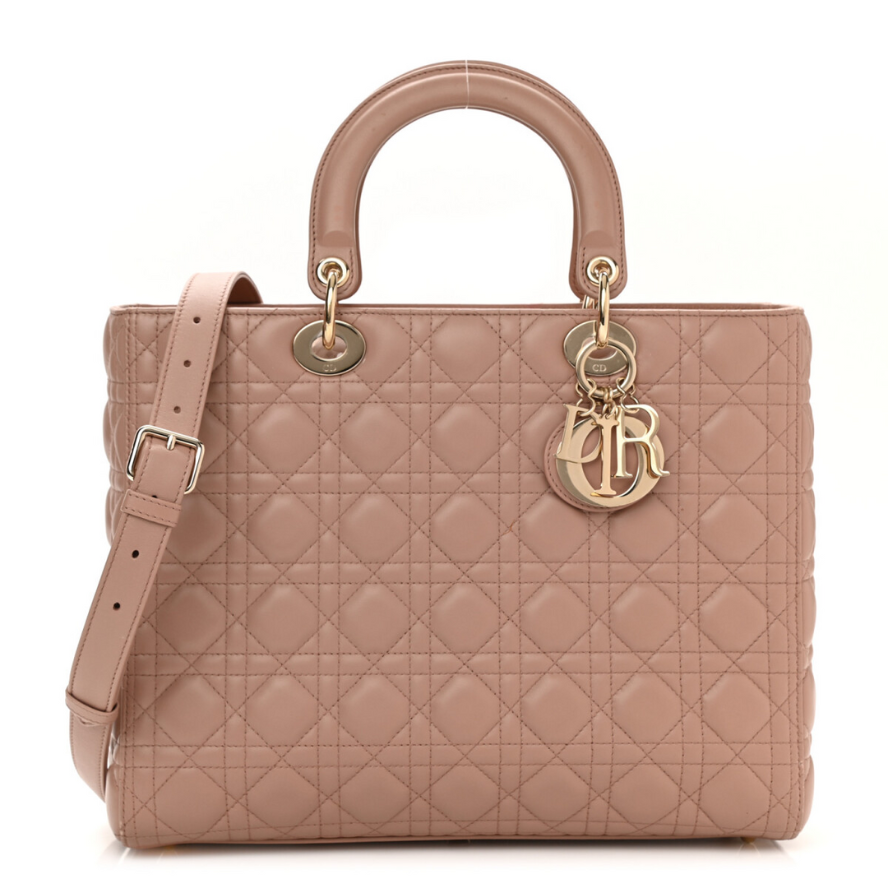 Dior Large Lady Dior Cannage Lambskin Bag - Pink Blush