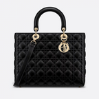 Dior Large Lady Dior Cannage Lambskin Bag - Black