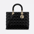 Dior Large Lady Dior Cannage Lambskin Bag - Black