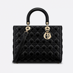 Dior Large Lady Dior Cannage Lambskin Bag - Black