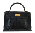 Hermes Kelly 32 Black Crocodile Gold Hardware Vintage