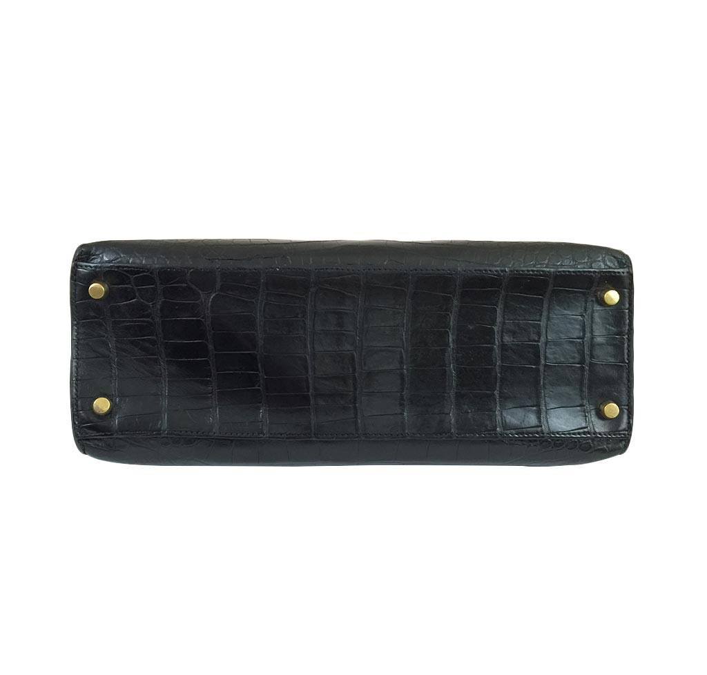 Hermes Kelly 32 Black Crocodile Gold Hardware Vintage
