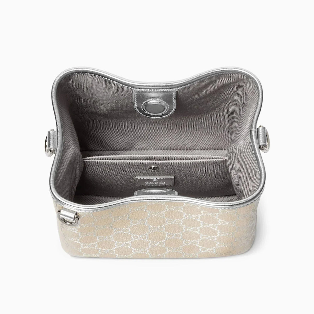 Gucci GG Supreme Monogram Emblem Leather Shoulder Bag - Beige