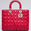 Dior Large Lady Dior Cannage Lambskin Bag - Red
