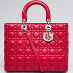 Dior Large Lady Dior Cannage Lambskin Bag - Red