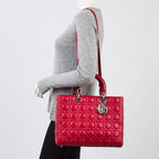 Dior Large Lady Dior Cannage Leather Bag - Red