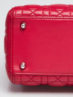 Dior Large Lady Dior Cannage Lambskin Bag - Red