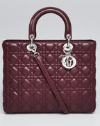 Dior Large Lady Dior Cannage Lambskin Bag - Burgundy