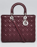Dior Large Lady Dior Cannage Lambskin Bag - Burgundy