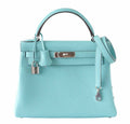 Hermes Kelly 28 Blue Atoll Togo Leather Palladium Hardware