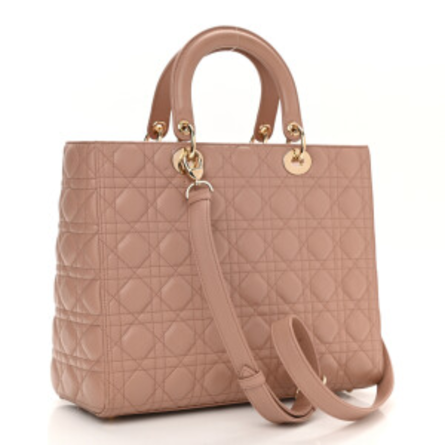 Dior Large Lady Dior Cannage Lambskin Bag - Pink Blush