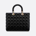 Dior Large Lady Dior Cannage Lambskin Bag - Black