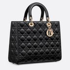 Dior Large Lady Dior Cannage Lambskin Bag - Black