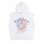 Sp5der Rhinestone Og Web Sleeveless Hoodie - Glacier