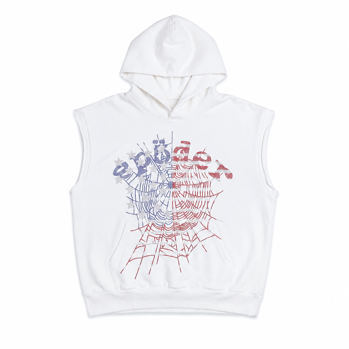Sp5der Rhinestone Og Web Sleeveless Hoodie - Glacier