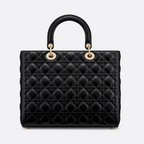 Dior Large Lady Dior Cannage Lambskin Bag - Black