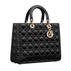 Dior Large Lady Dior Cannage Lambskin Bag - Black