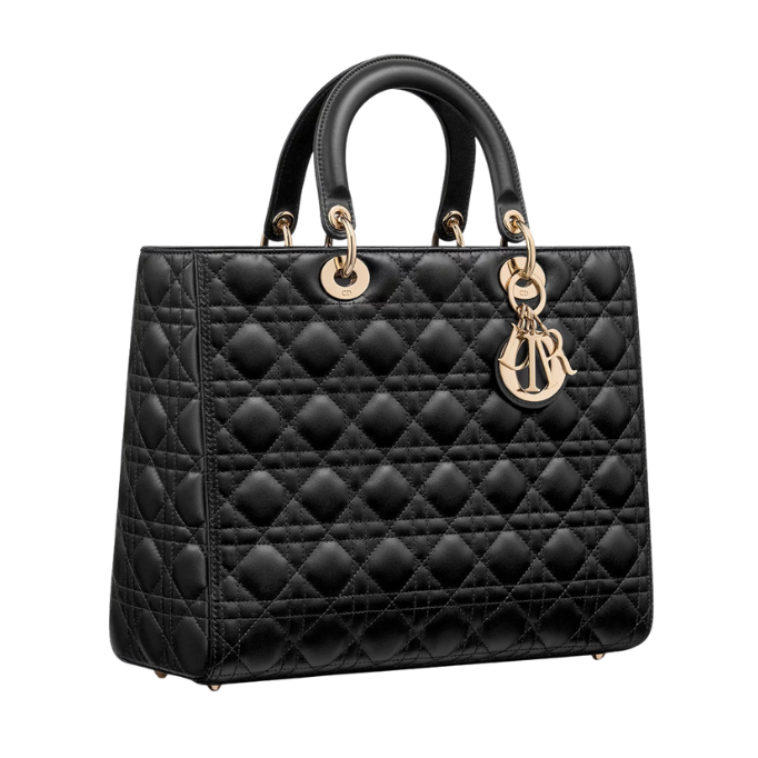 Dior Large Lady Dior Cannage Lambskin Bag - Black