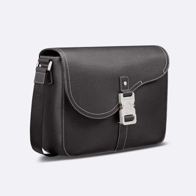 Dior Medium Grained Calfskin Saddle Messenger Bag with Flap - Black