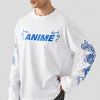 WTM Anime Inspired Long Sleeve Graphic T-Shirt - White Cotton Streetwear Tee