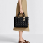 Dior Large Lady Dior Cannage Lambskin Bag - Black
