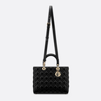 Dior Large Lady Dior Cannage Lambskin Bag - Black