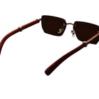 Sunglasses with brown frames and dark lenses on a white background