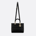 Dior Large Lady Dior Cannage Lambskin Bag - Black