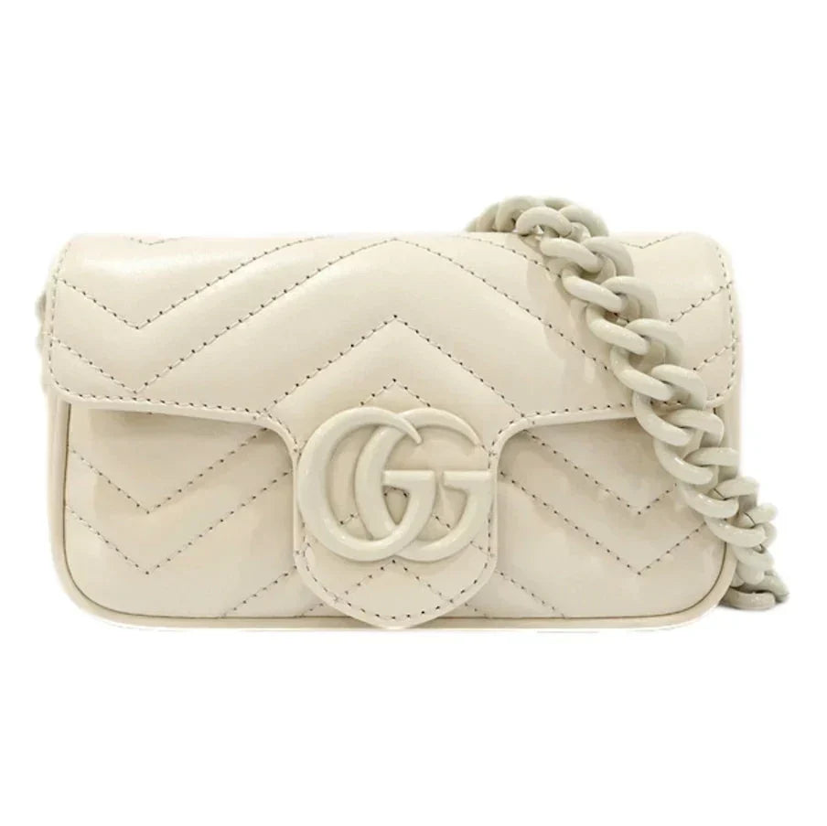 Gucci GG Marmont Leather Chain Belt Bag – White