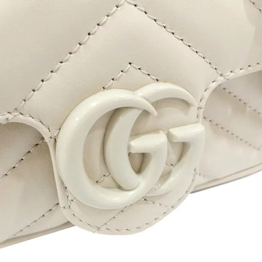 Gucci GG Marmont Leather Chain Belt Bag – White