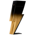 Black and gold lightning bolt-shaped object on a white background