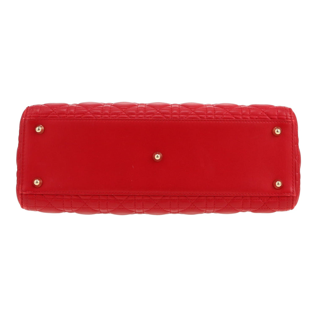 Dior Large Lady Dior Cannage Leather Bag - Red