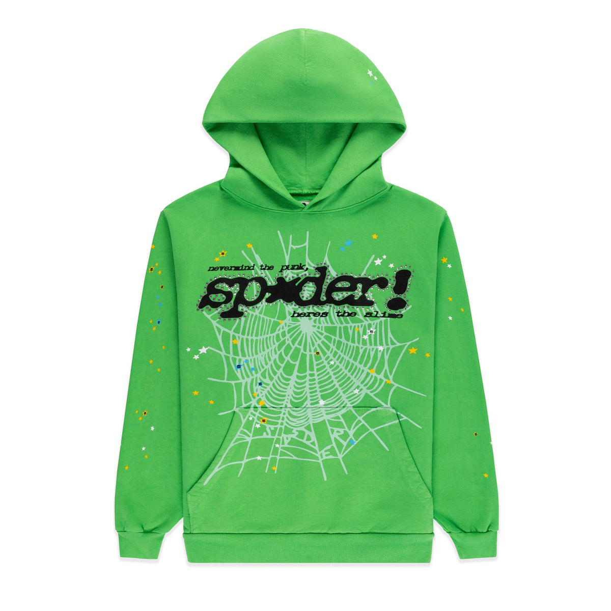 Sp5der Rhinestone Punk V2 Hoodie - Bright Green