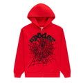 Sp5der Og Web Studded Zip Hoodie - Red