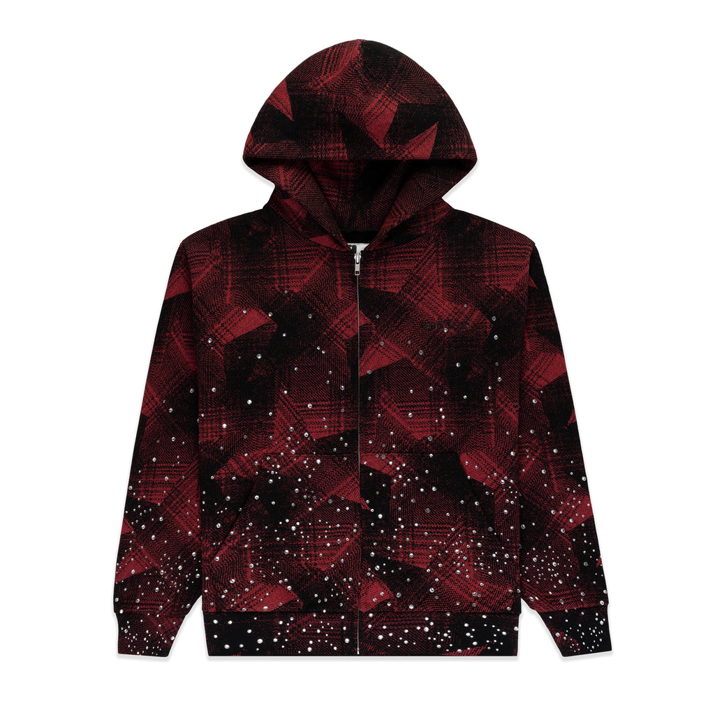 Sp5der Star Plaid Full Zip Hoodie - Black