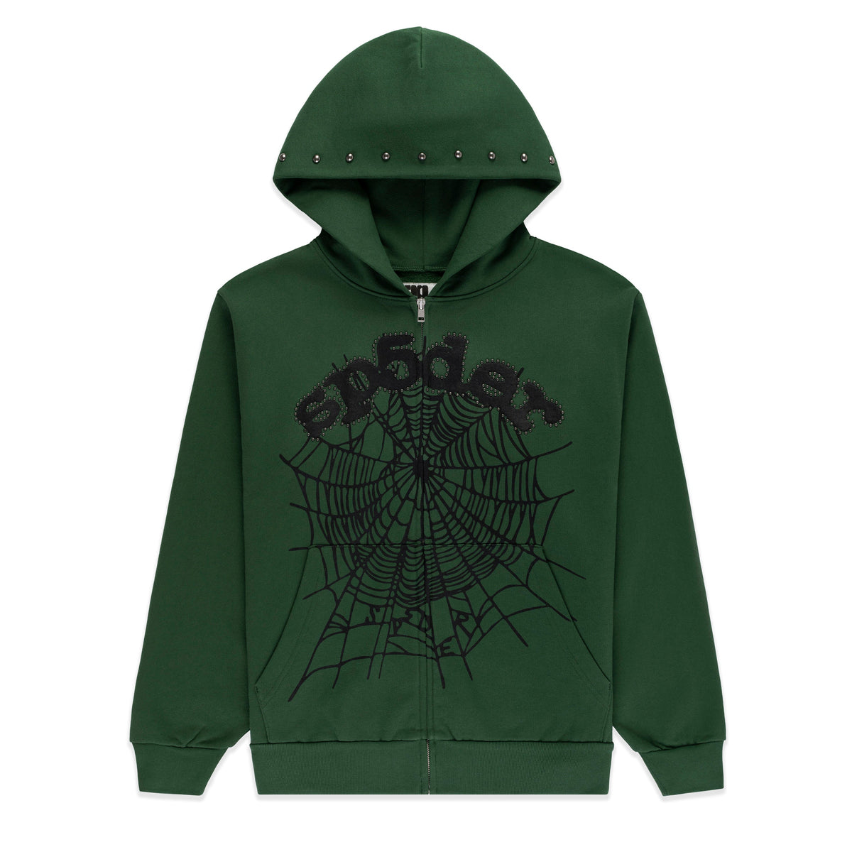 Sp5der Og Web Studded Zip Hoodie - Green