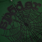 Sp5der Og Web Studded Zip Hoodie - Green