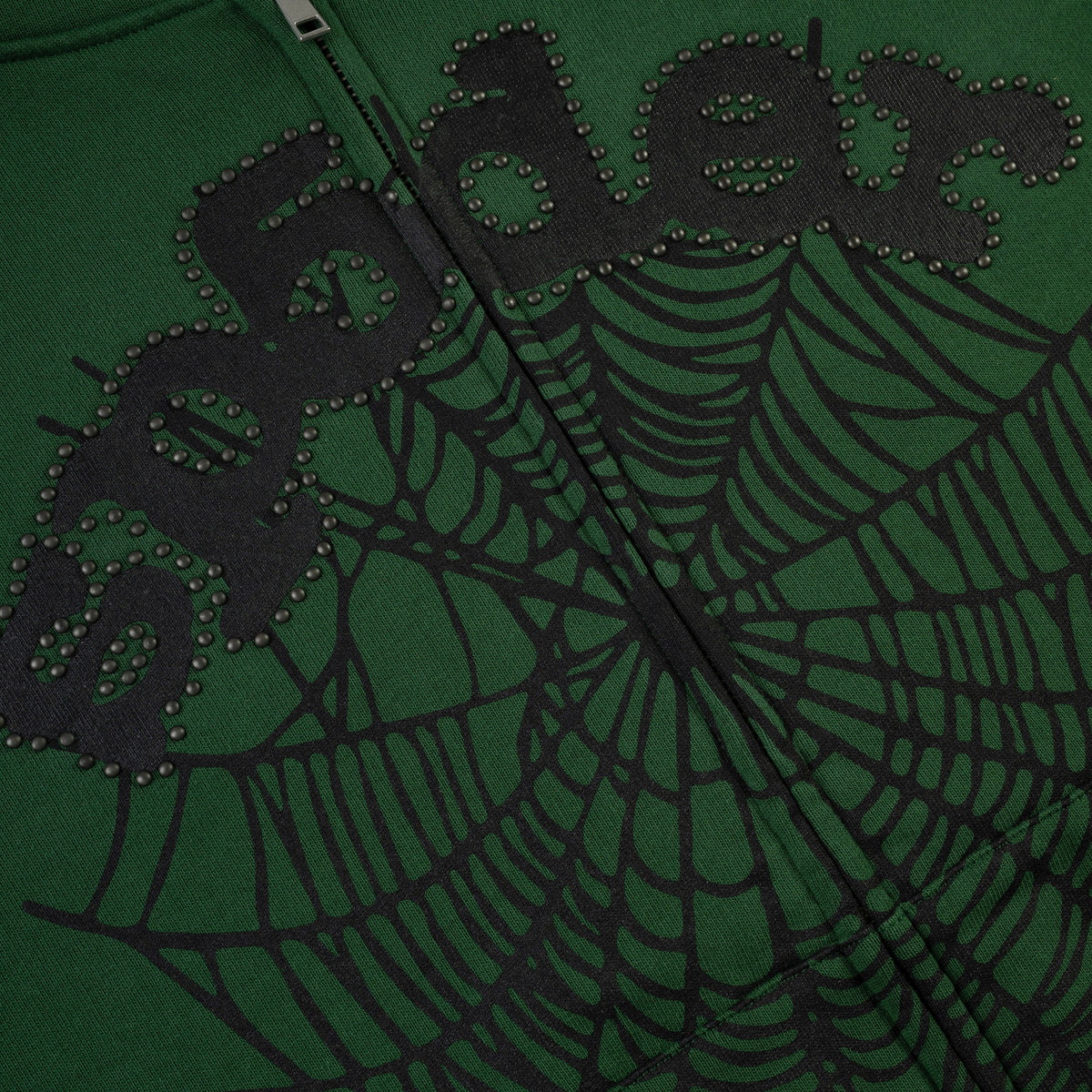 Sp5der Og Web Studded Zip Hoodie - Green