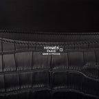 Hermes Black Matte Alligator and Ombre Lizard Marquette Constance 24cm Palladium Hardware