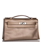 Vintage Hermes Kelly Pochette Bronze Chèvre Ruthenium Hardware
