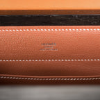 Hermes Fauve Barenia and Natural Wood "Kelly Wood" 22cm Palladium Hardware