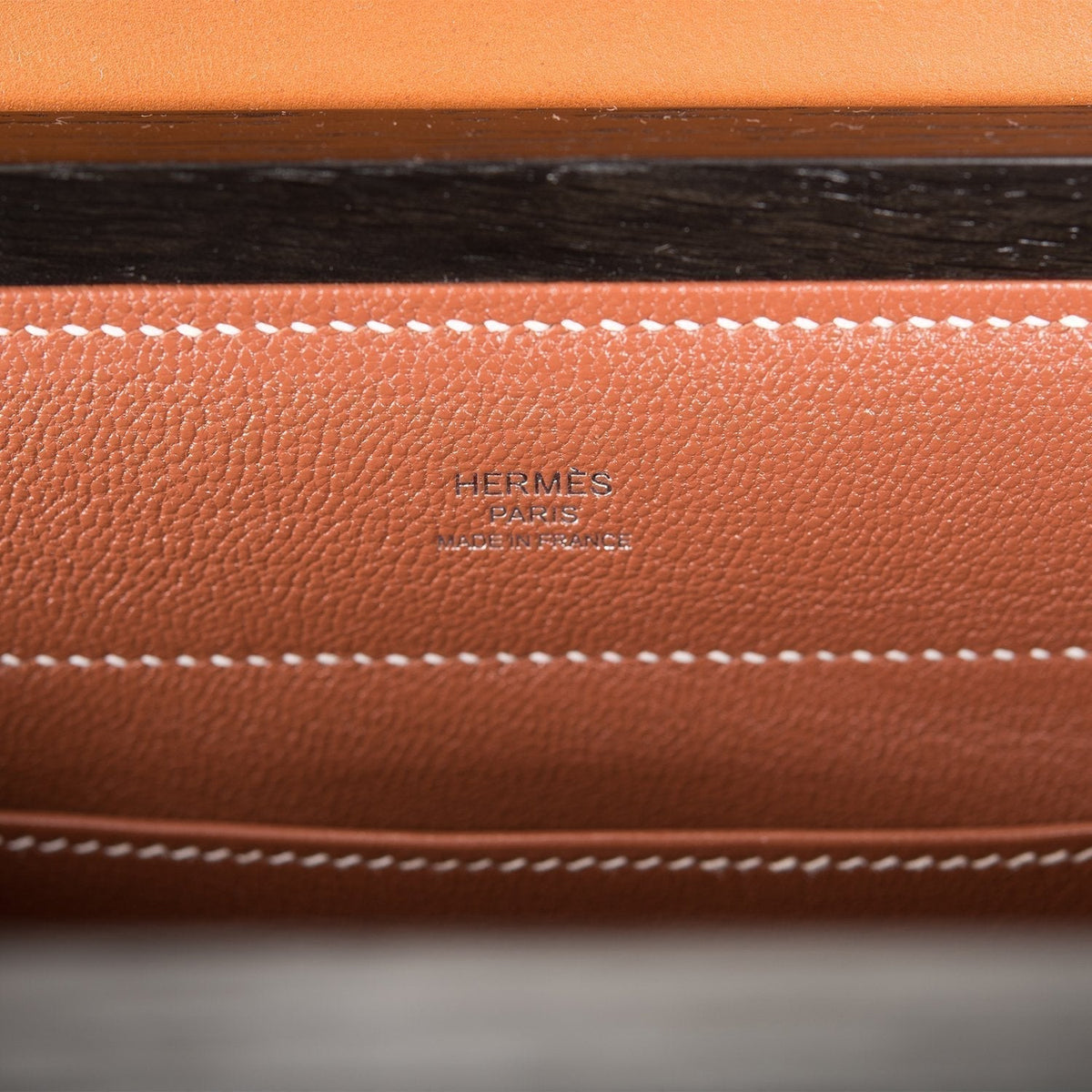 Hermes Fauve Barenia and Natural Wood "Kelly Wood" 22cm Palladium Hardware