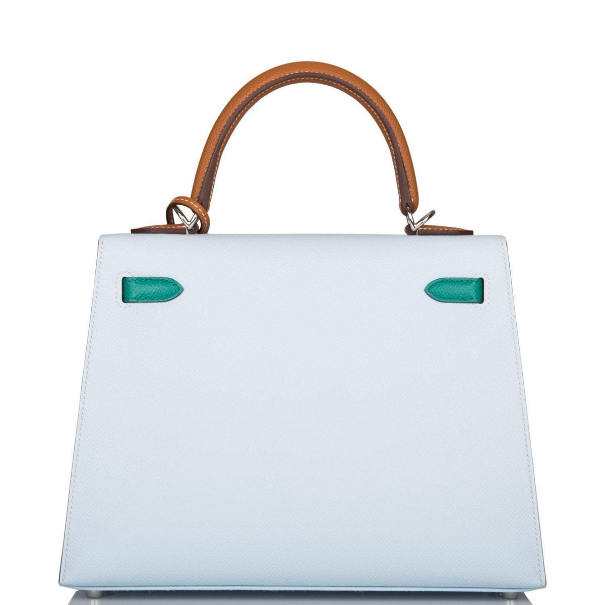 Hermes Tri-Color Bleu Brume, Vert Jade and Gold Epsom Sellier Kelly 25cm Palladium Hardware