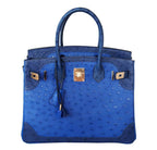Hermes Birkin 30 Ghillies Tri-Color Blue Ostrich Permabrass