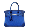 Hermes Birkin 30 Ghillies Tri-Color Blue Ostrich Permabrass