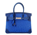 Hermes Birkin 30 Ghillies Tri-Color Blue Ostrich Permabrass